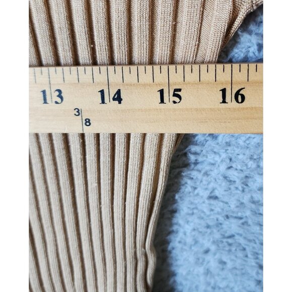 Vtg Y2K Cache Women's L Long Sleeve Zip Up Ribbed Stretch Top Rhinestones Beige - Picture 8 of 12